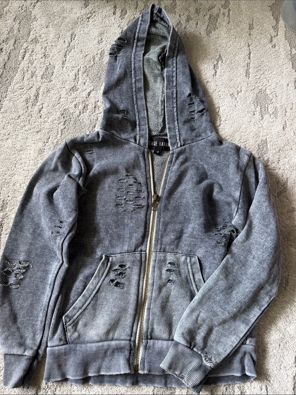 Vintage Havana Distressed Hooded Zip Jacket - boys size 4